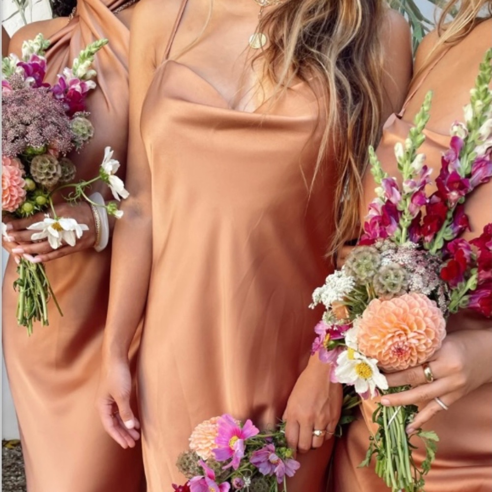 Verona Cowl Dress ~ Copper Luxe Satin size L